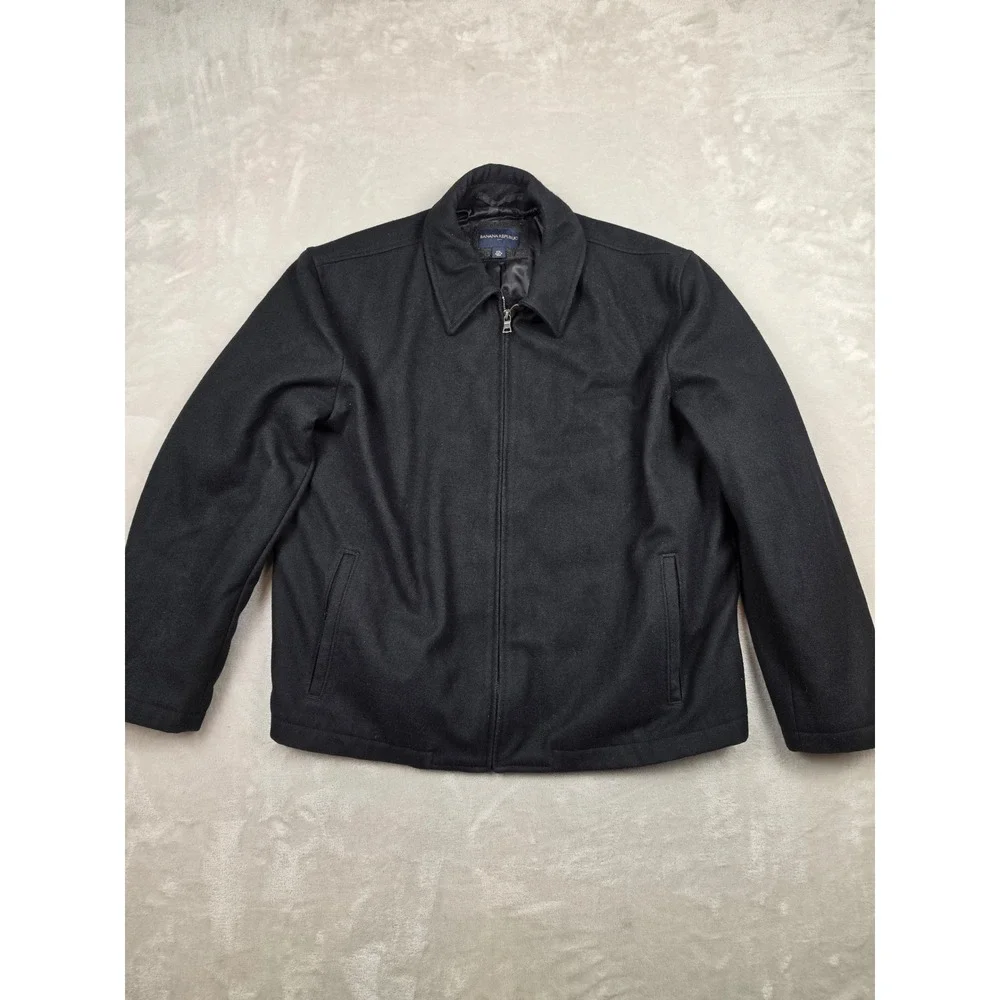 Banana Republic Wool Blend Jacket Mens XXL Black Full Zip Lined Coat Outerwear